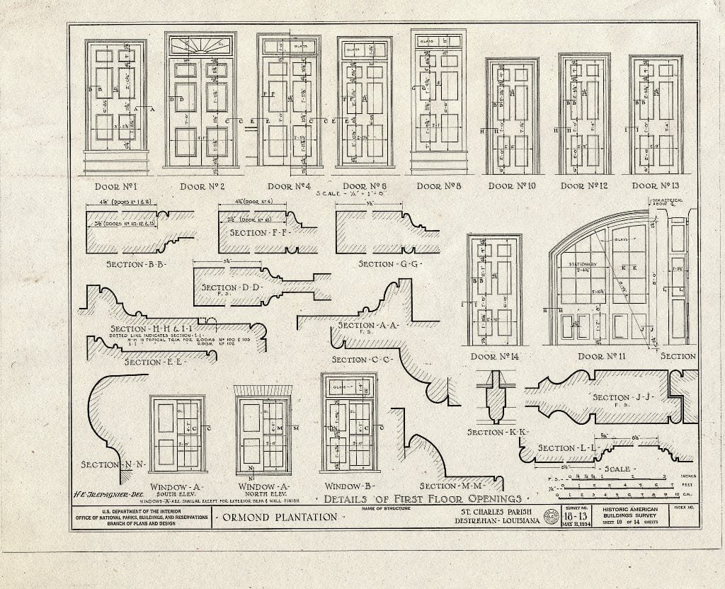 Blueprint HABS LA,45-DEST.V,1- (Sheet 10 of 14) - Ormond Plantation, State Highway 1, Saint Rose, St. Charles Parish, LA