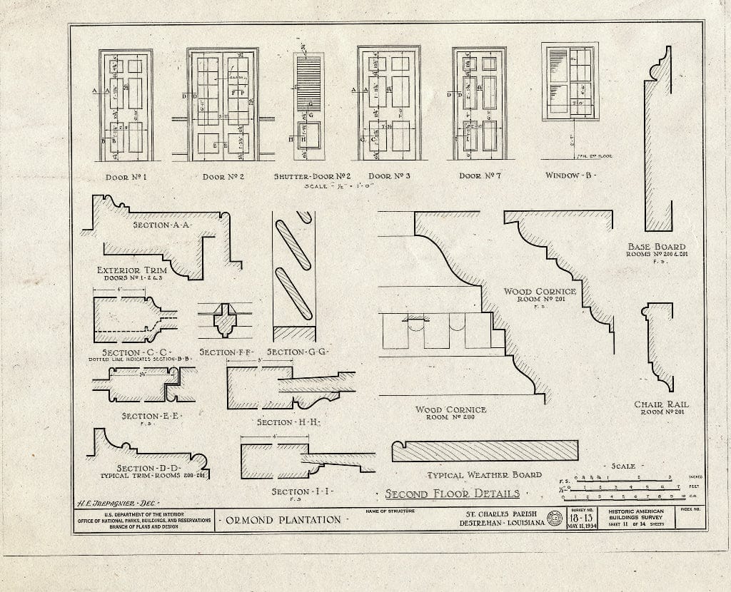 Blueprint HABS LA,45-DEST.V,1- (Sheet 11 of 14) - Ormond Plantation, State Highway 1, Saint Rose, St. Charles Parish, LA