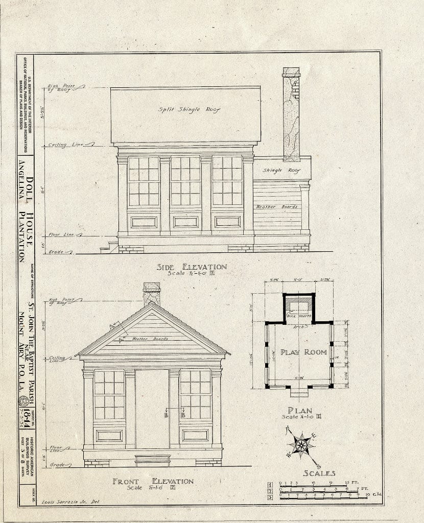 Blueprint HABS LA,48-MOTAI.V,1- (Sheet 3 of 8) - Angelina Plantation (Dove Cote & Doll House), State Highway 1, Mount Airy, St. John The Baptist Parish, LA