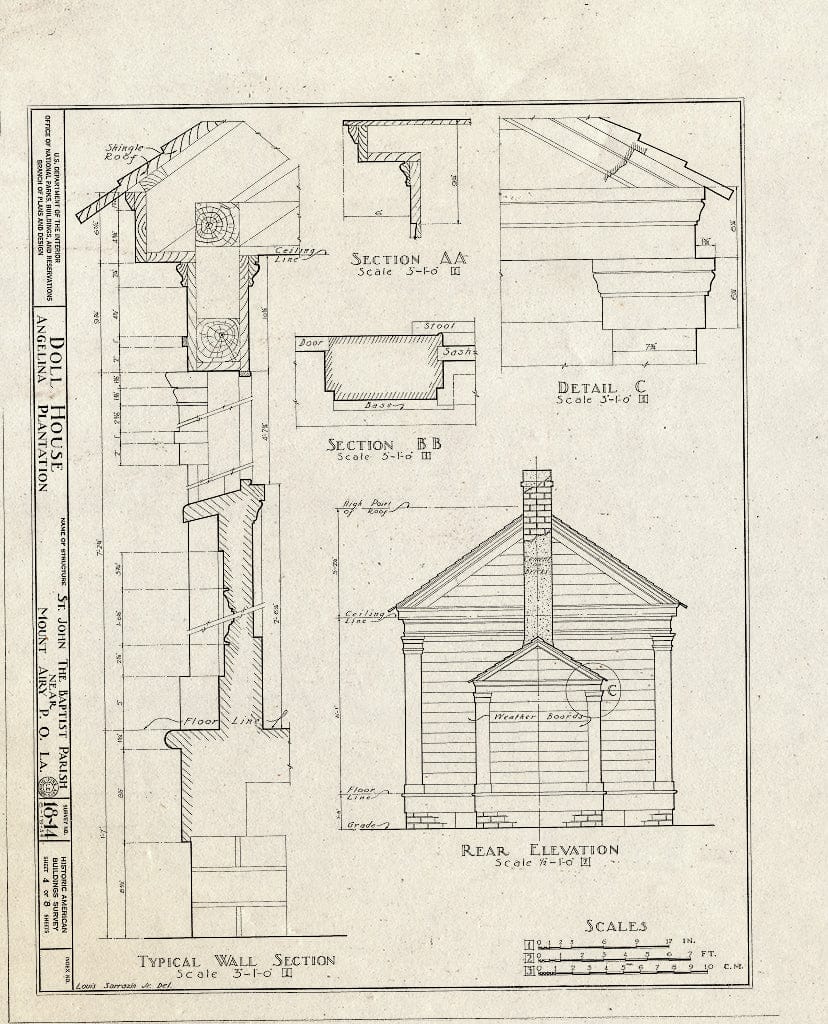 Blueprint HABS LA,48-MOTAI.V,1- (Sheet 4 of 8) - Angelina Plantation (Dove Cote & Doll House), State Highway 1, Mount Airy, St. John The Baptist Parish, LA