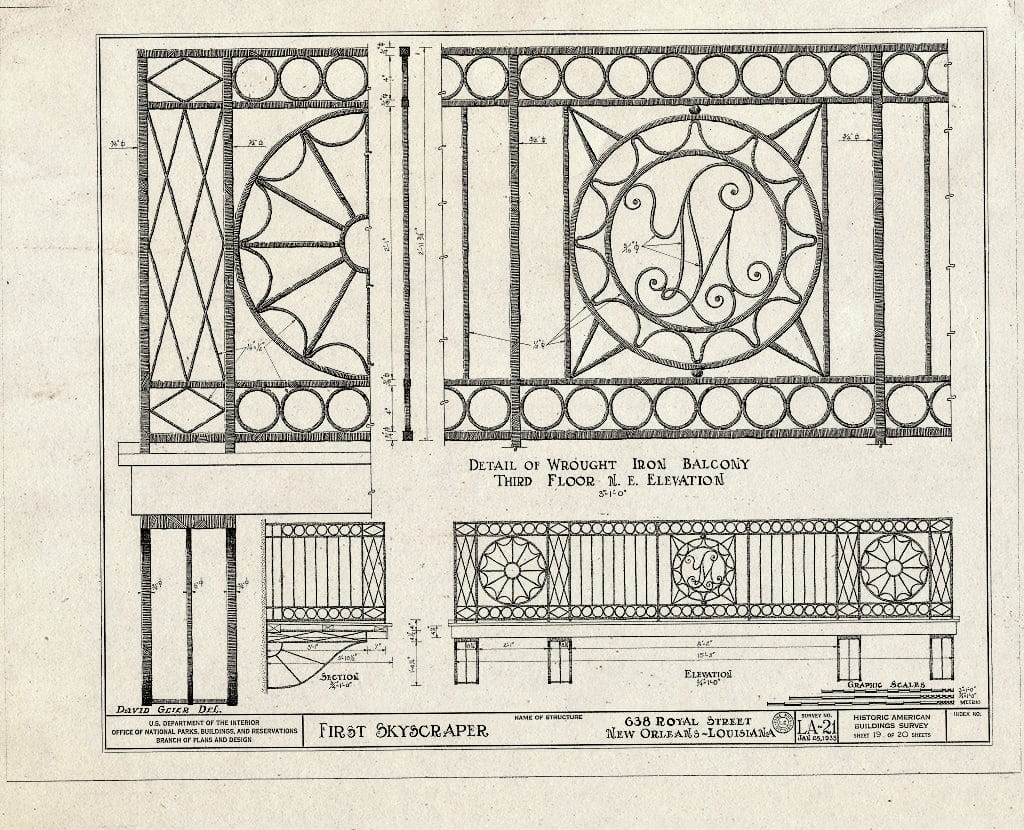 Blueprint HABS LA,36-NEWOR,10- (Sheet 19 of 20) - First Skyscraper, 638 Royal Street, New Orleans, Orleans Parish, LA