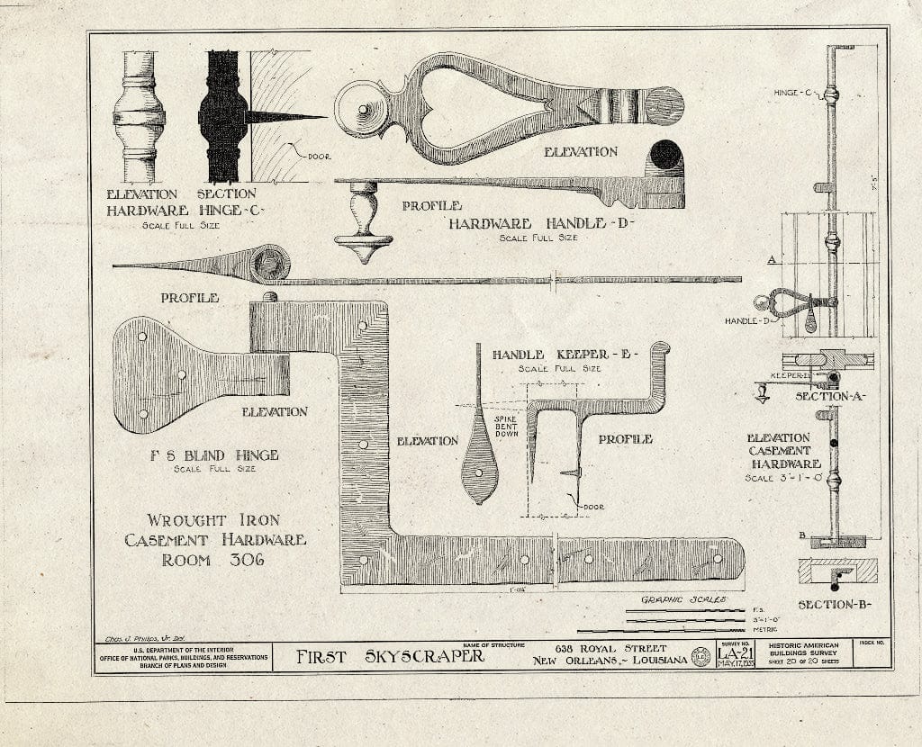 Blueprint HABS LA,36-NEWOR,10- (Sheet 20 of 20) - First Skyscraper, 638 Royal Street, New Orleans, Orleans Parish, LA