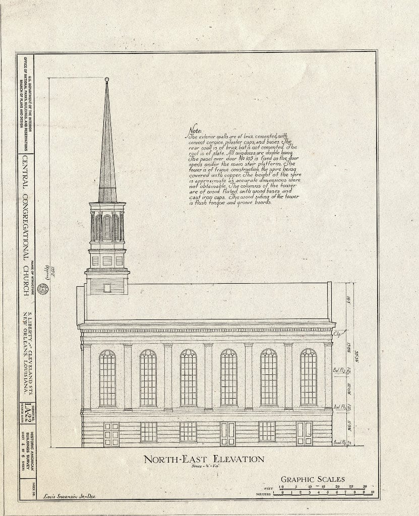 Blueprint HABS LA,36-NEWOR,11- (Sheet 4 of 6) - Central Congregational Church, South Liberty & Cleveland Avenue, New Orleans, Orleans Parish, LA