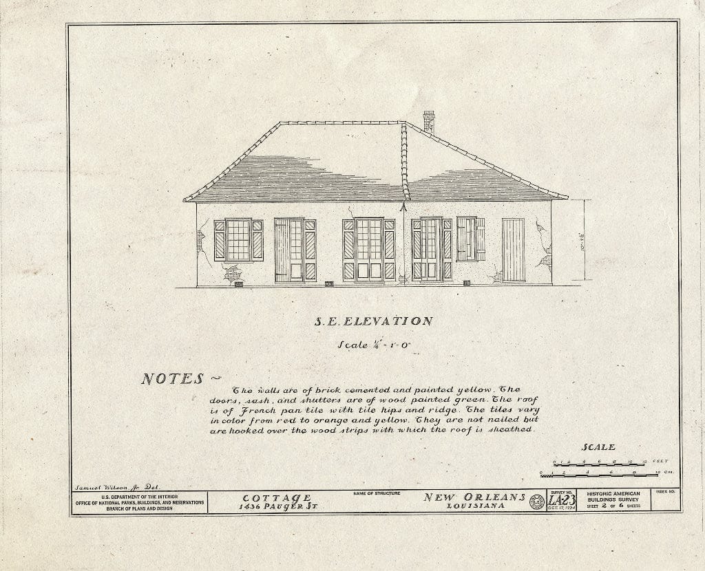 Blueprint HABS LA,36-NEWOR,12- (Sheet 2 of 6) - 1436 Pauger Street (Cottage), New Orleans, Orleans Parish, LA