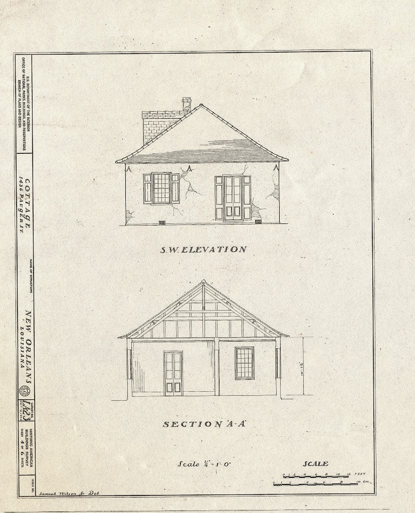 Blueprint HABS LA,36-NEWOR,12- (Sheet 4 of 6) - 1436 Pauger Street (Cottage), New Orleans, Orleans Parish, LA