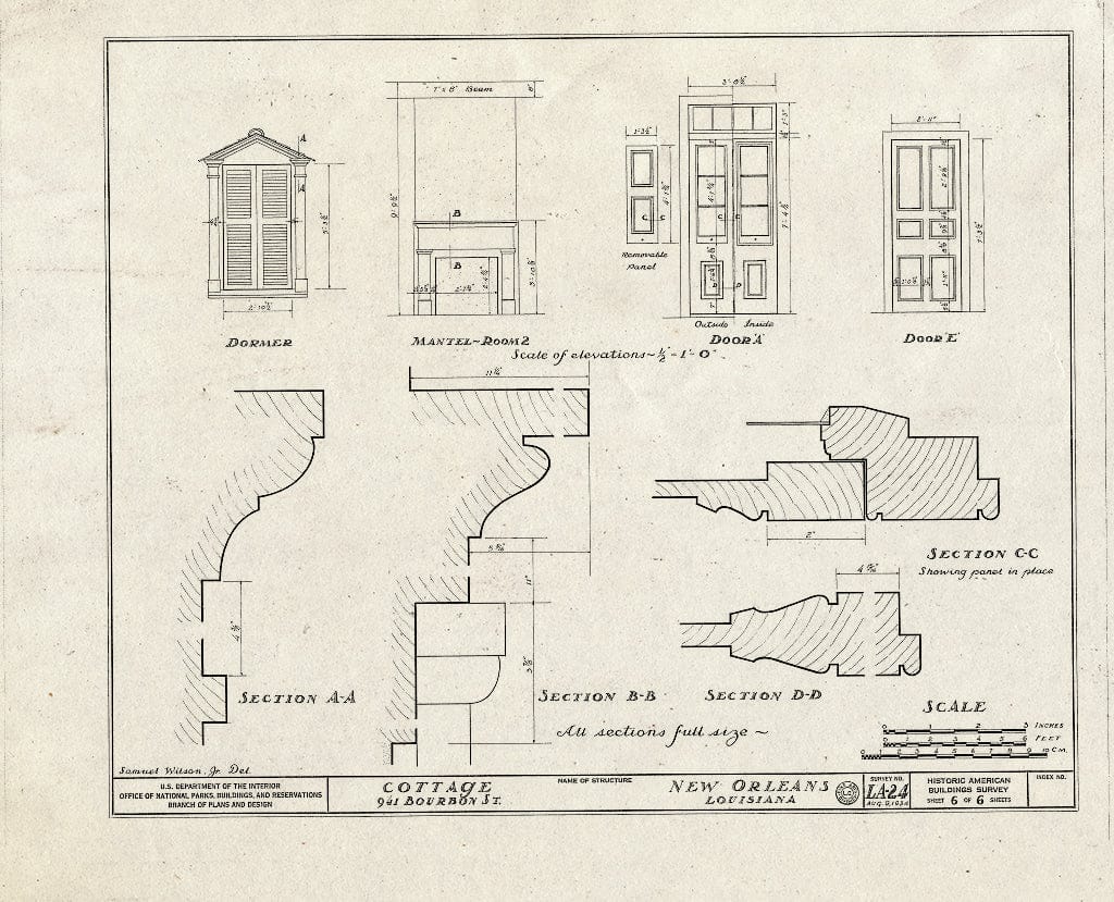 Blueprint HABS LA,36-NEWOR,13- (Sheet 6 of 6) - 941 Bourbon Street (Cottage), New Orleans, Orleans Parish, LA