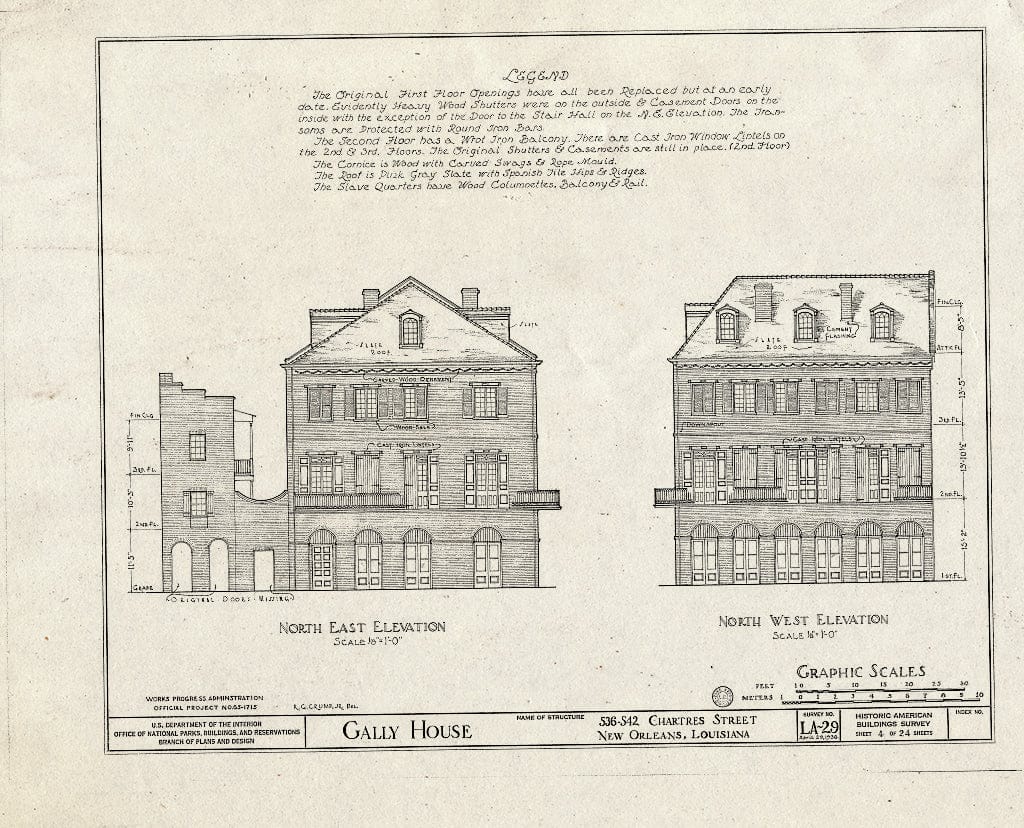 Blueprint HABS LA,36-NEWOR,14- (Sheet 4 of 24) - Gally House, 536 Chartres Street, New Orleans, Orleans Parish, LA