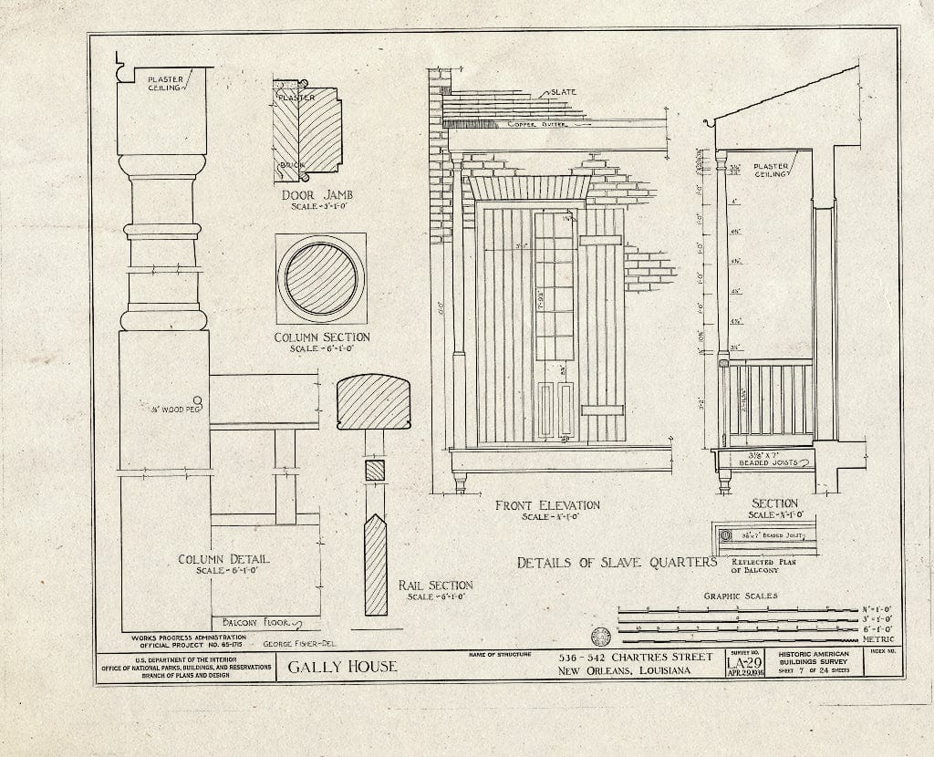 Blueprint HABS LA,36-NEWOR,14- (Sheet 7 of 24) - Gally House, 536 Chartres Street, New Orleans, Orleans Parish, LA