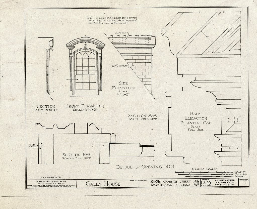 Blueprint HABS LA,36-NEWOR,14- (Sheet 9 of 24) - Gally House, 536 Chartres Street, New Orleans, Orleans Parish, LA