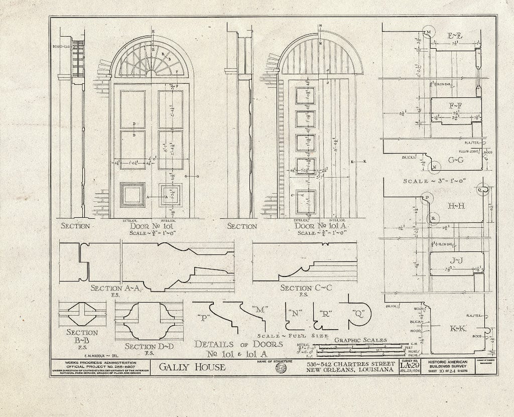 Blueprint HABS LA,36-NEWOR,14- (Sheet 10 of 24) - Gally House, 536 Chartres Street, New Orleans, Orleans Parish, LA