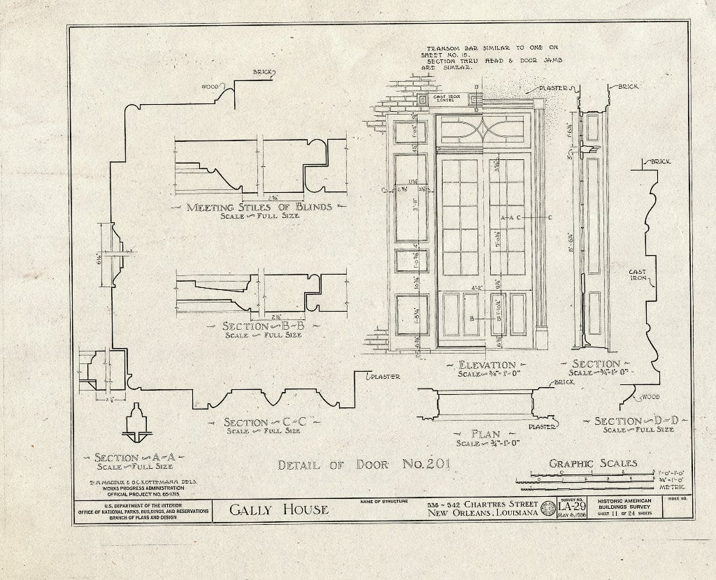 Blueprint HABS LA,36-NEWOR,14- (Sheet 11 of 24) - Gally House, 536 Chartres Street, New Orleans, Orleans Parish, LA