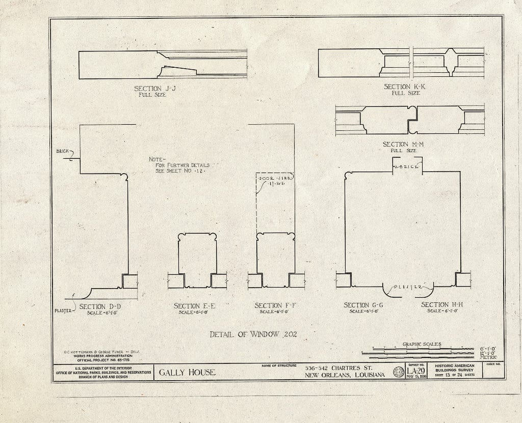 Blueprint HABS LA,36-NEWOR,14- (Sheet 13 of 24) - Gally House, 536 Chartres Street, New Orleans, Orleans Parish, LA