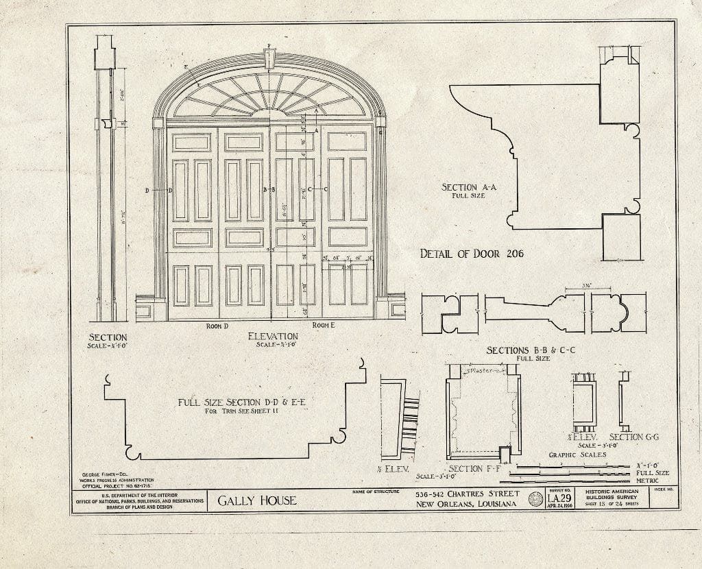 Blueprint HABS LA,36-NEWOR,14- (Sheet 15 of 24) - Gally House, 536 Chartres Street, New Orleans, Orleans Parish, LA