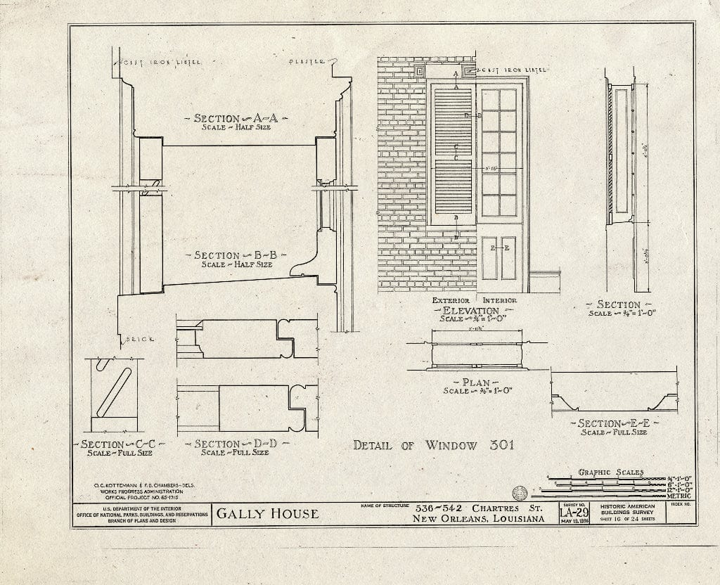 Blueprint HABS LA,36-NEWOR,14- (Sheet 16 of 24) - Gally House, 536 Chartres Street, New Orleans, Orleans Parish, LA