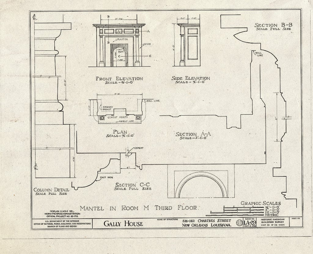 Blueprint HABS LA,36-NEWOR,14- (Sheet 19 of 24) - Gally House, 536 Chartres Street, New Orleans, Orleans Parish, LA