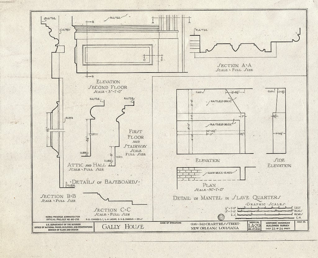 Blueprint HABS LA,36-NEWOR,14- (Sheet 23 of 24) - Gally House, 536 Chartres Street, New Orleans, Orleans Parish, LA