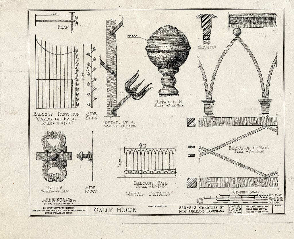 Blueprint HABS LA,36-NEWOR,14- (Sheet 24 of 24) - Gally House, 536 Chartres Street, New Orleans, Orleans Parish, LA