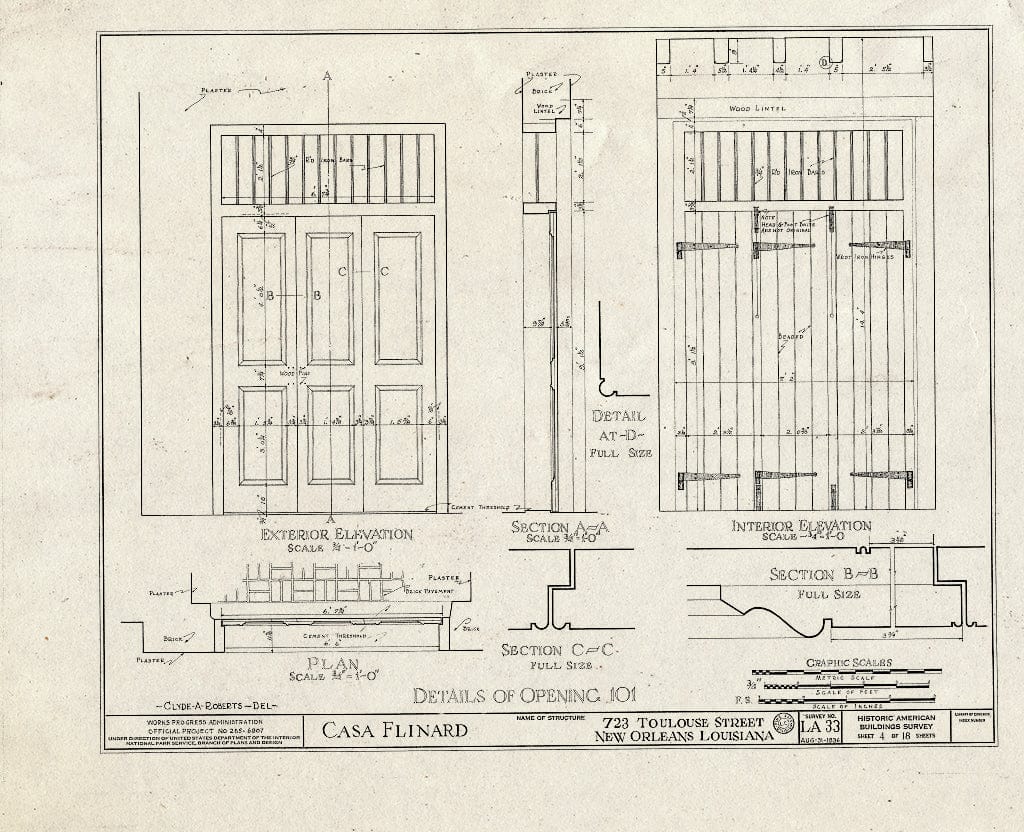 Blueprint HABS LA,36-NEWOR,15- (Sheet 4 of 18) - Valery Nicholas House, 723 Toulouse Street, New Orleans, Orleans Parish, LA