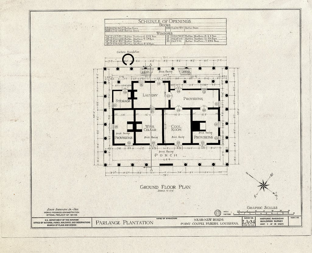 Blueprint HABS LA,39-NEWRO.V,1- (Sheet 1 of 18) - Parlange Plantation, State Highway 93, New Roads, Pointe Coupee Parish, LA