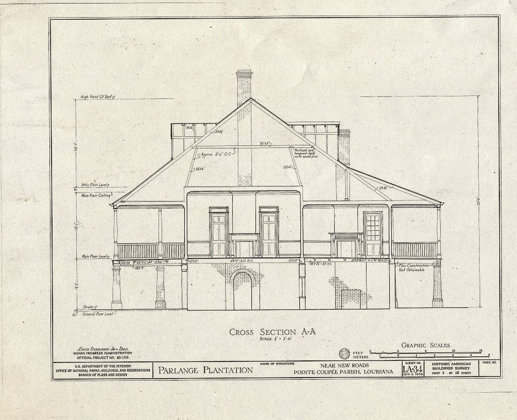 Blueprint HABS LA,39-NEWRO.V,1- (Sheet 5 of 18) - Parlange Plantation, State Highway 93, New Roads, Pointe Coupee Parish, LA
