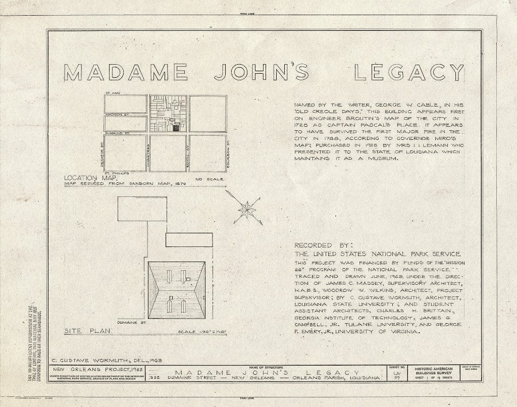 Blueprint HABS LA,36-NEWOR,16- (Sheet 1 of 4) - Madame John's Legacy, 632 Dumaine Street, New Orleans, Orleans Parish, LA