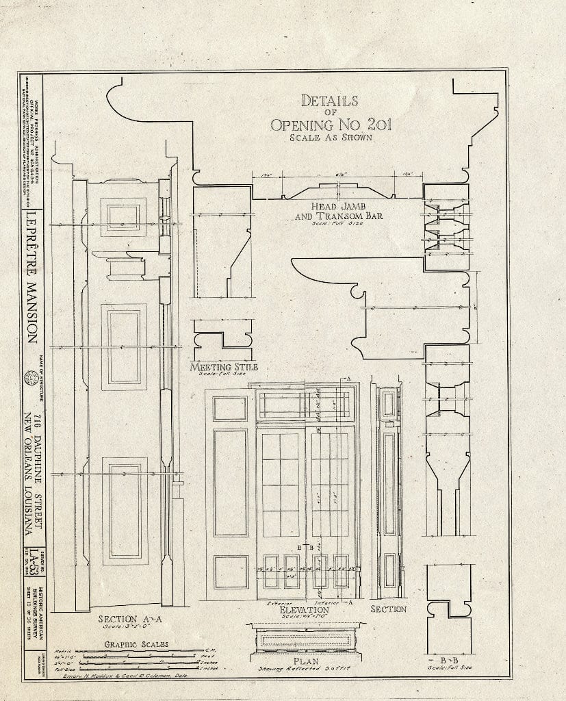Blueprint HABS LA,36-NEWOR,18- (Sheet 15 of 26) - Le Pretre Mansion, 716 Dauphine Street, New Orleans, Orleans Parish, LA