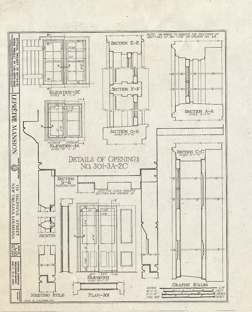 Blueprint HABS LA,36-NEWOR,18- (Sheet 17 of 26) - Le Pretre Mansion, 716 Dauphine Street, New Orleans, Orleans Parish, LA