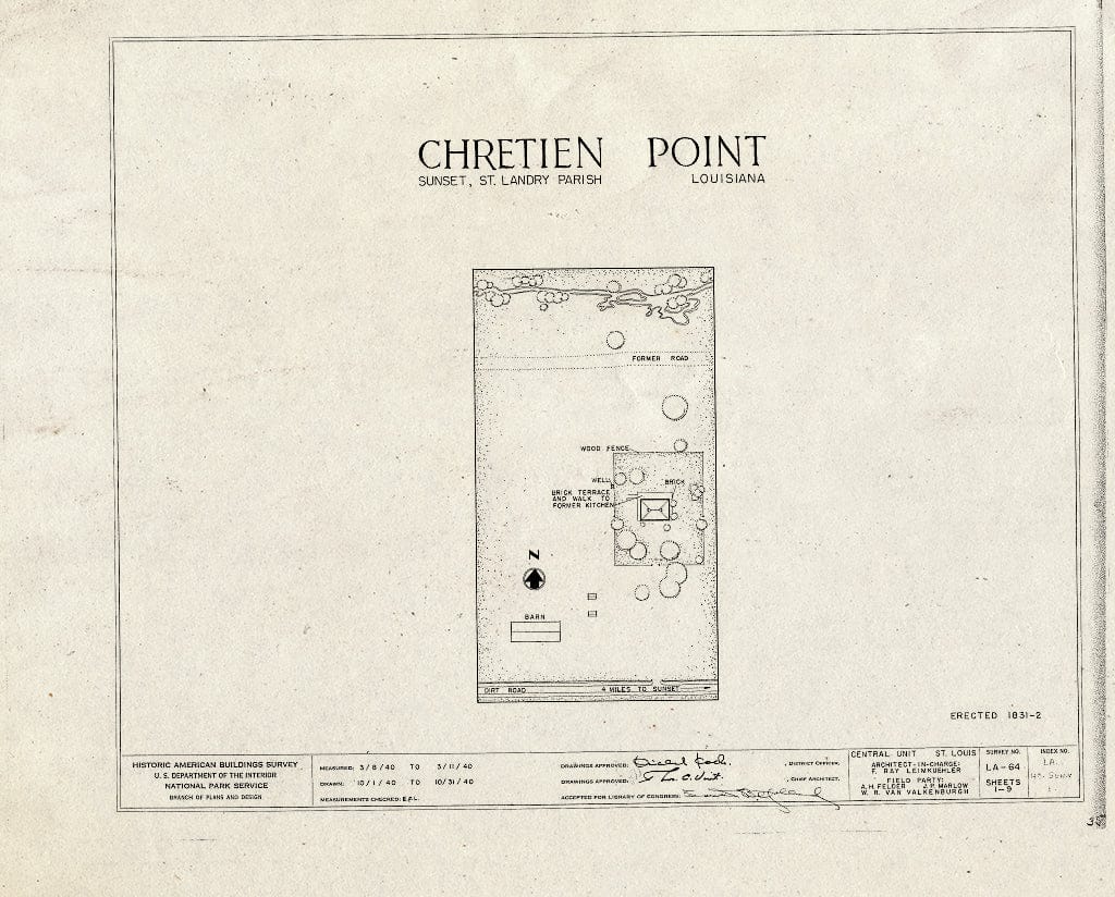 Blueprint HABS LA,49-Sun.V,1- (Sheet 0 of 9) - Chretien Point Plantation, Sunset, St. Landry Parish, LA