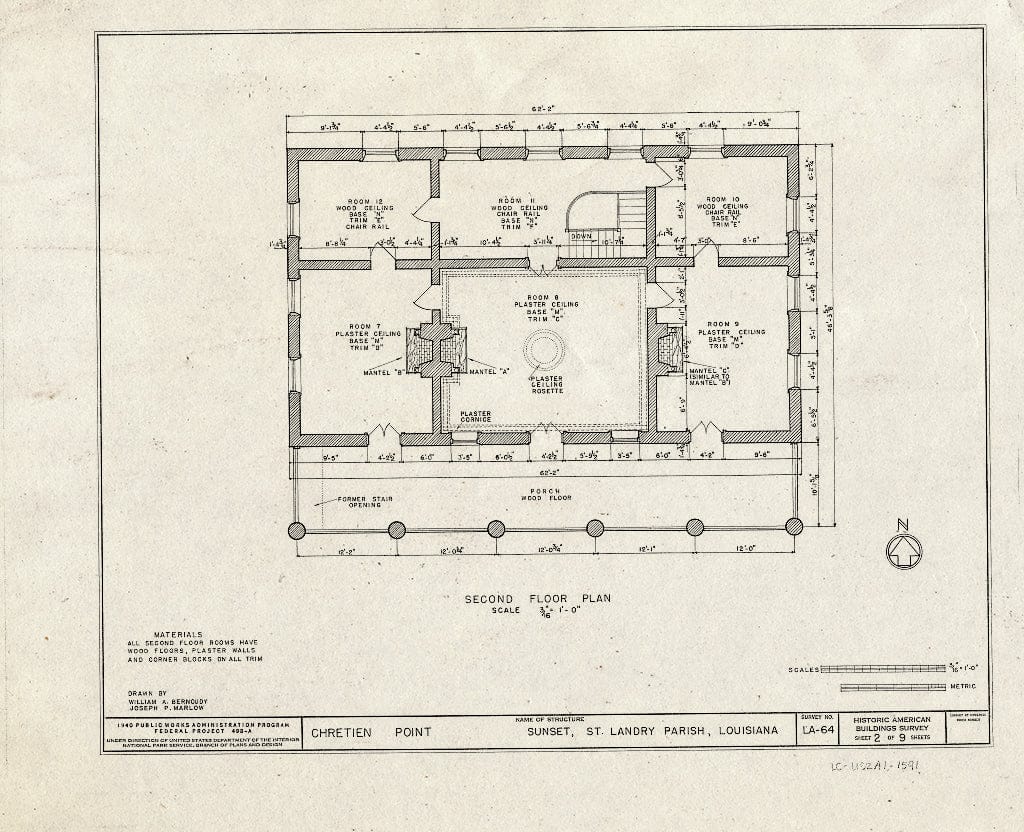 Blueprint HABS LA,49-Sun.V,1- (Sheet 2 of 9) - Chretien Point Plantation, Sunset, St. Landry Parish, LA