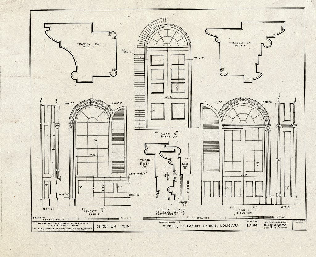 Blueprint HABS LA,49-Sun.V,1- (Sheet 7 of 9) - Chretien Point Plantation, Sunset, St. Landry Parish, LA