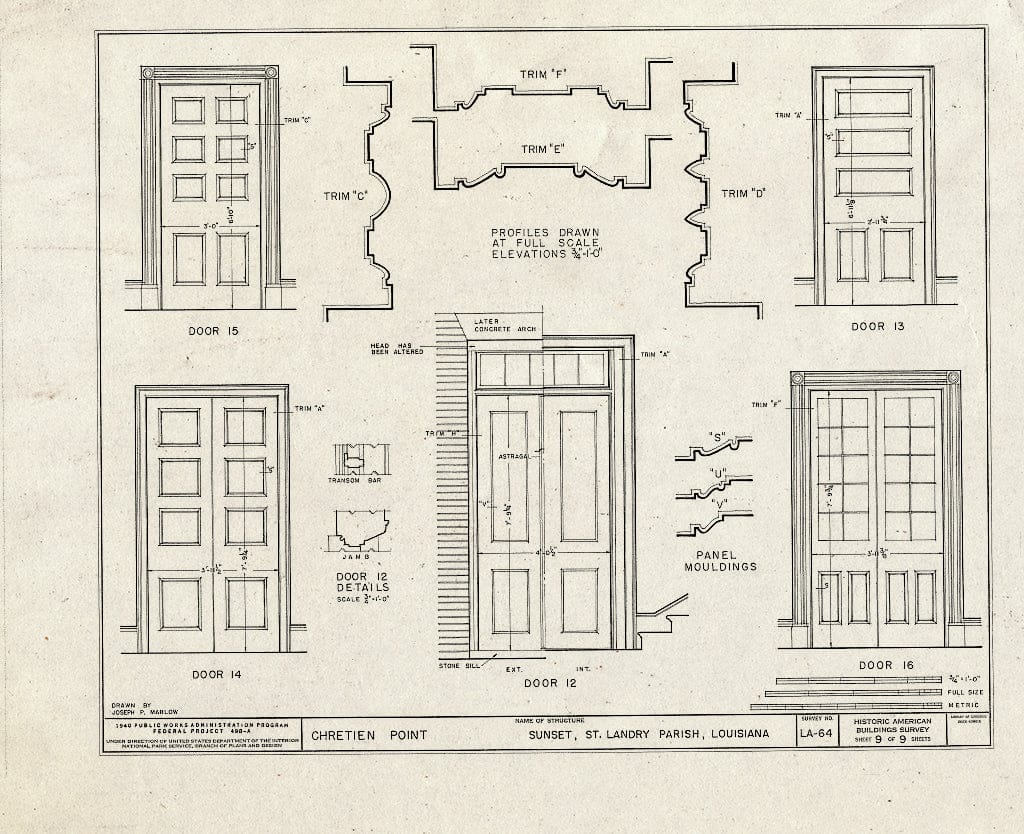Blueprint HABS LA,49-Sun.V,1- (Sheet 9 of 9) - Chretien Point Plantation, Sunset, St. Landry Parish, LA
