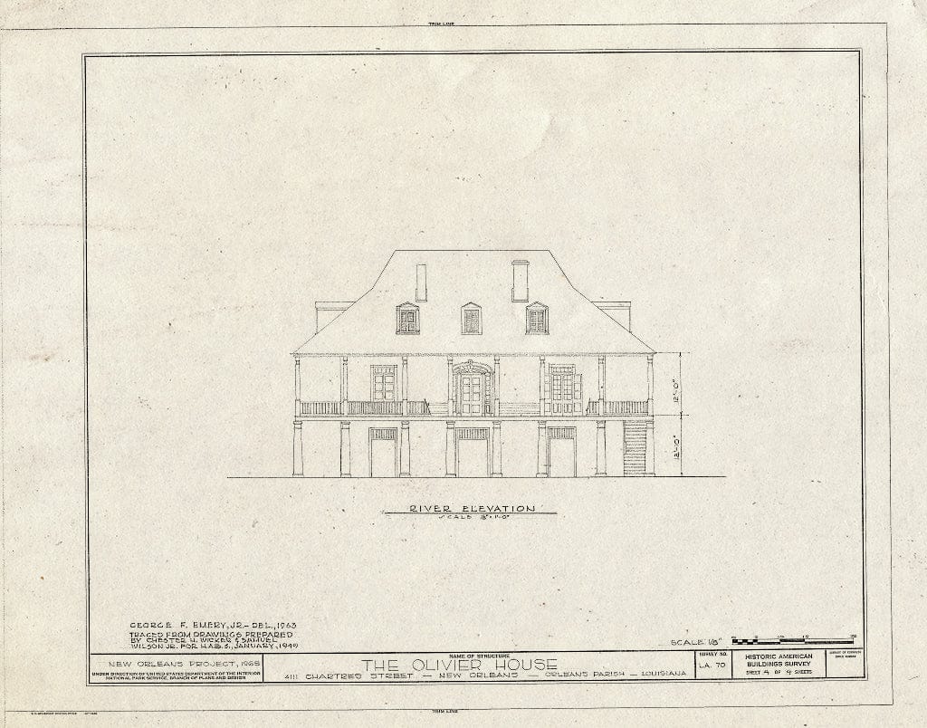 Blueprint HABS LA,36-NEWOR,49- (Sheet 4 of 4) - David Olivier House, 4111 Chartres Street, New Orleans, Orleans Parish, LA