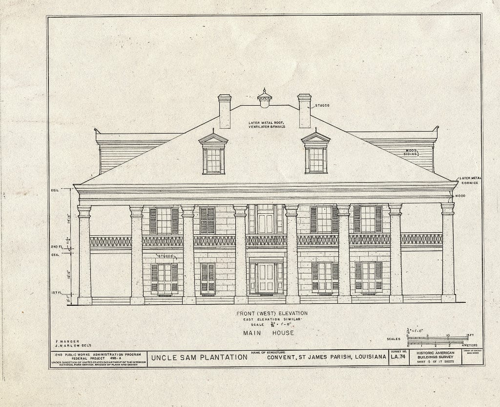 Blueprint HABS LA,47-Conv.V,1- (Sheet 5 of 17) - Uncle Sam Plantation, Convent, St. James Parish, LA