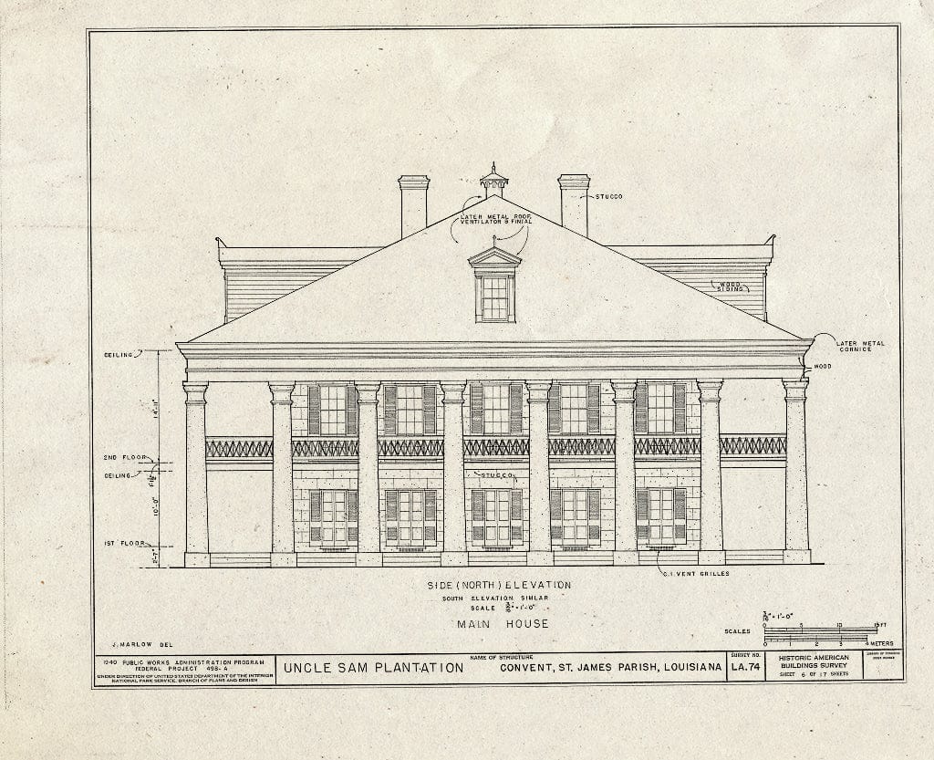 Blueprint HABS LA,47-Conv.V,1- (Sheet 6 of 17) - Uncle Sam Plantation, Convent, St. James Parish, LA