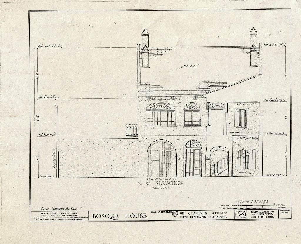 Blueprint HABS LA,36-NEWOR,19- (Sheet 4 of 16) - Bosque House, 617-619 Chartres Street, New Orleans, Orleans Parish, LA