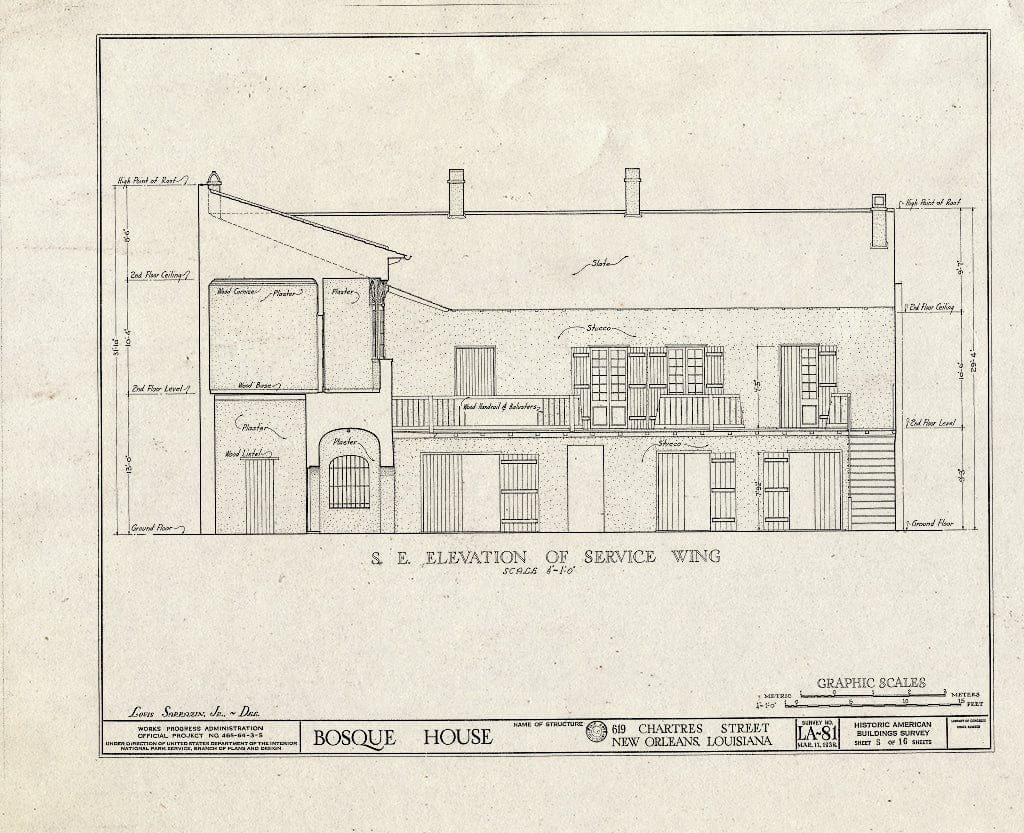 Blueprint HABS LA,36-NEWOR,19- (Sheet 5 of 16) - Bosque House, 617-619 Chartres Street, New Orleans, Orleans Parish, LA