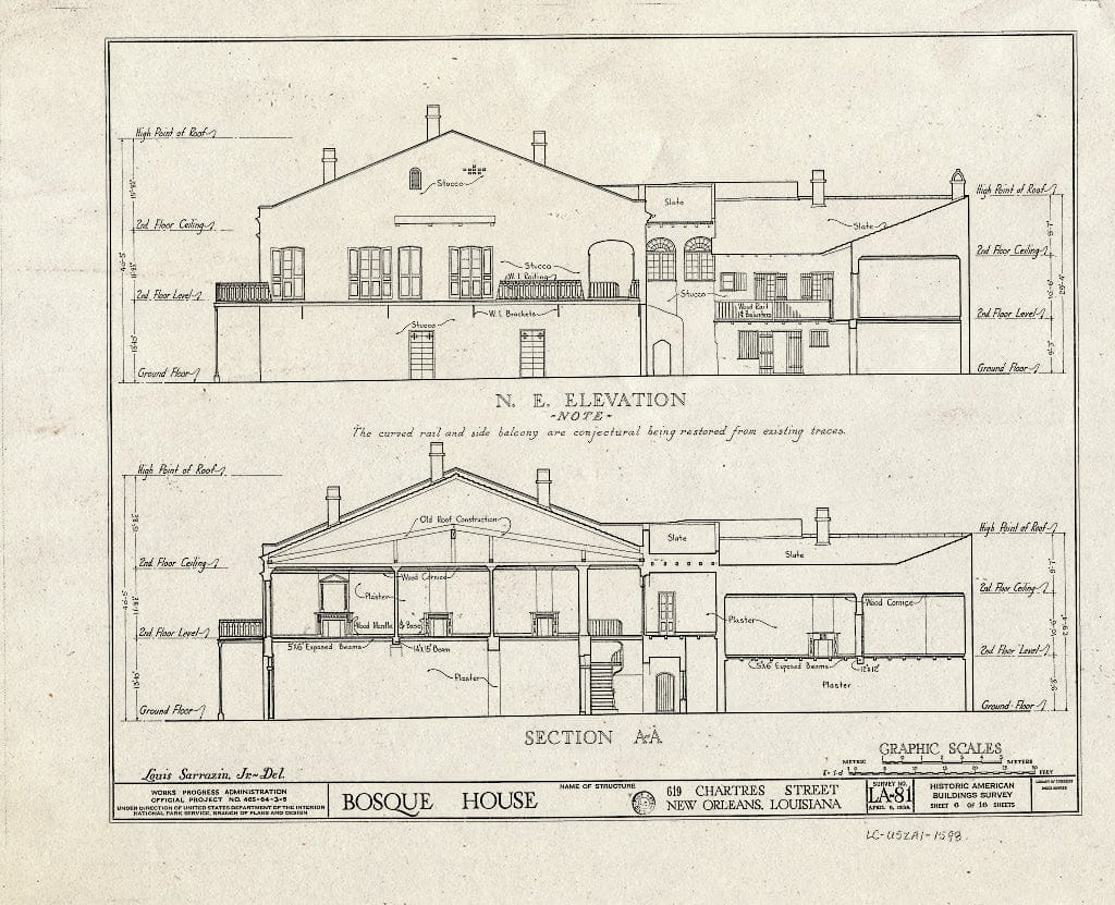 Blueprint HABS LA,36-NEWOR,19- (Sheet 6 of 16) - Bosque House, 617-619 Chartres Street, New Orleans, Orleans Parish, LA