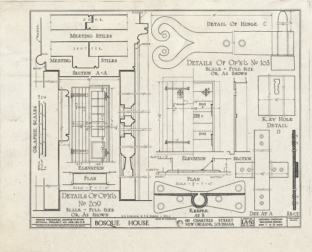 Blueprint HABS LA,36-NEWOR,19- (Sheet 7 of 16) - Bosque House, 617-619 Chartres Street, New Orleans, Orleans Parish, LA