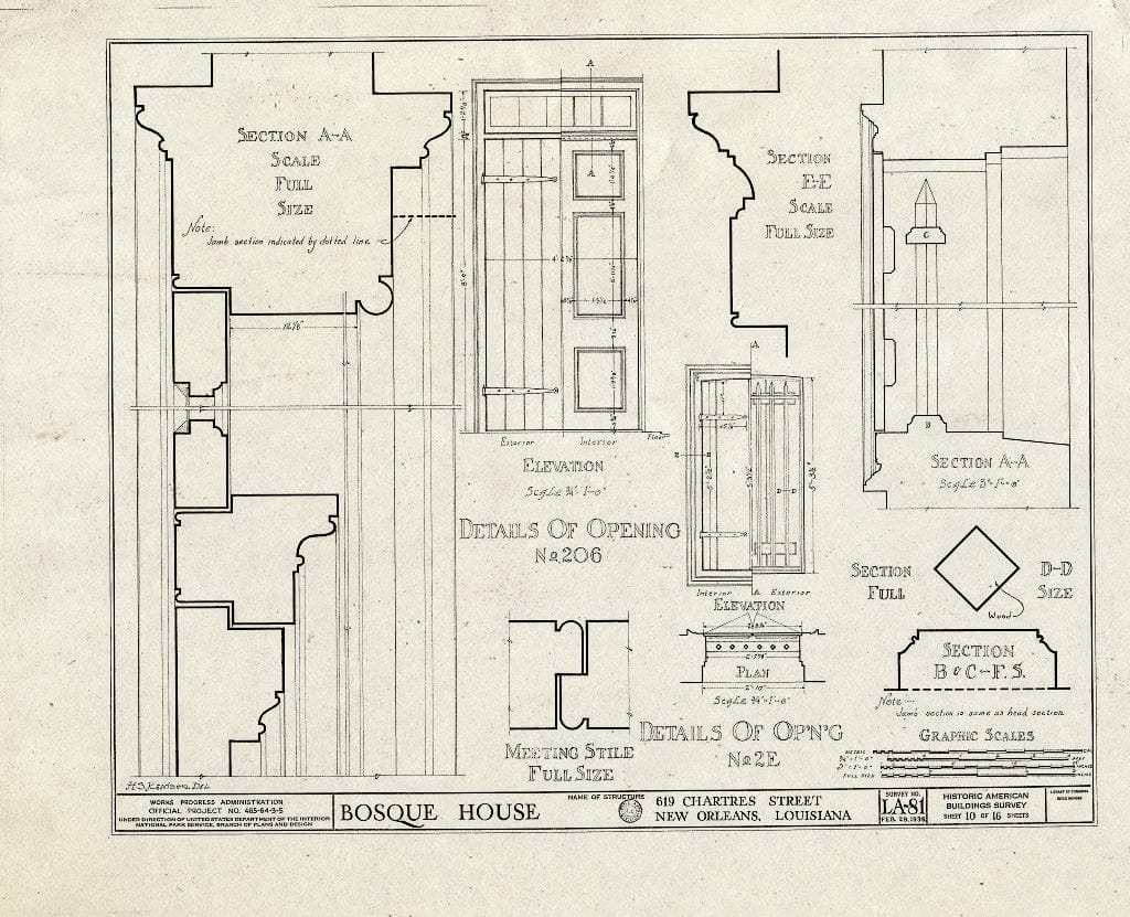 Blueprint HABS LA,36-NEWOR,19- (Sheet 10 of 16) - Bosque House, 617-619 Chartres Street, New Orleans, Orleans Parish, LA