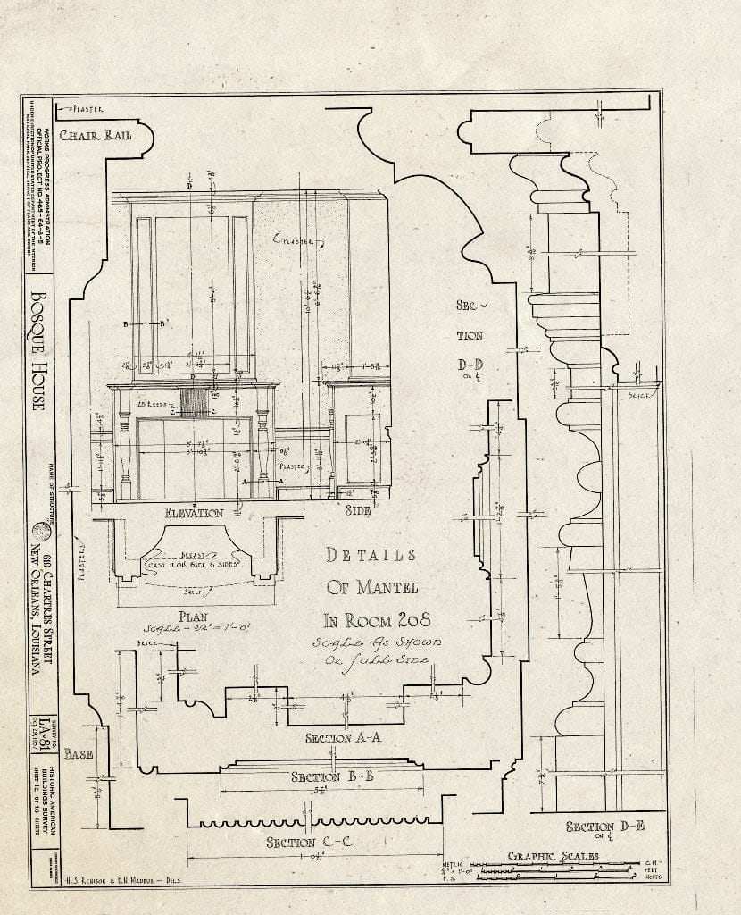 Blueprint HABS LA,36-NEWOR,19- (Sheet 12 of 16) - Bosque House, 617-619 Chartres Street, New Orleans, Orleans Parish, LA