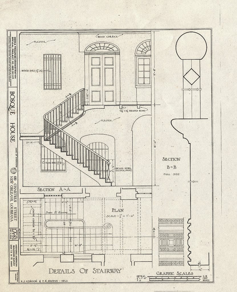 Blueprint HABS LA,36-NEWOR,19- (Sheet 14 of 16) - Bosque House, 617-619 Chartres Street, New Orleans, Orleans Parish, LA