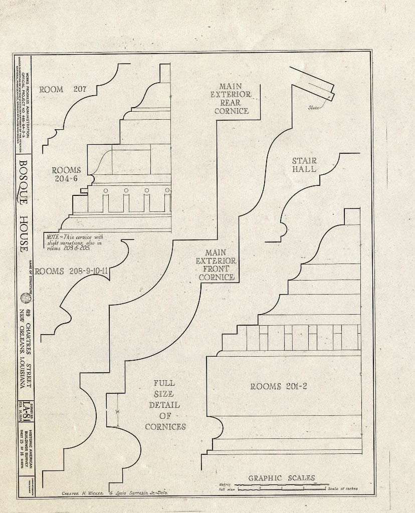 Blueprint HABS LA,36-NEWOR,19- (Sheet 15 of 16) - Bosque House, 617-619 Chartres Street, New Orleans, Orleans Parish, LA