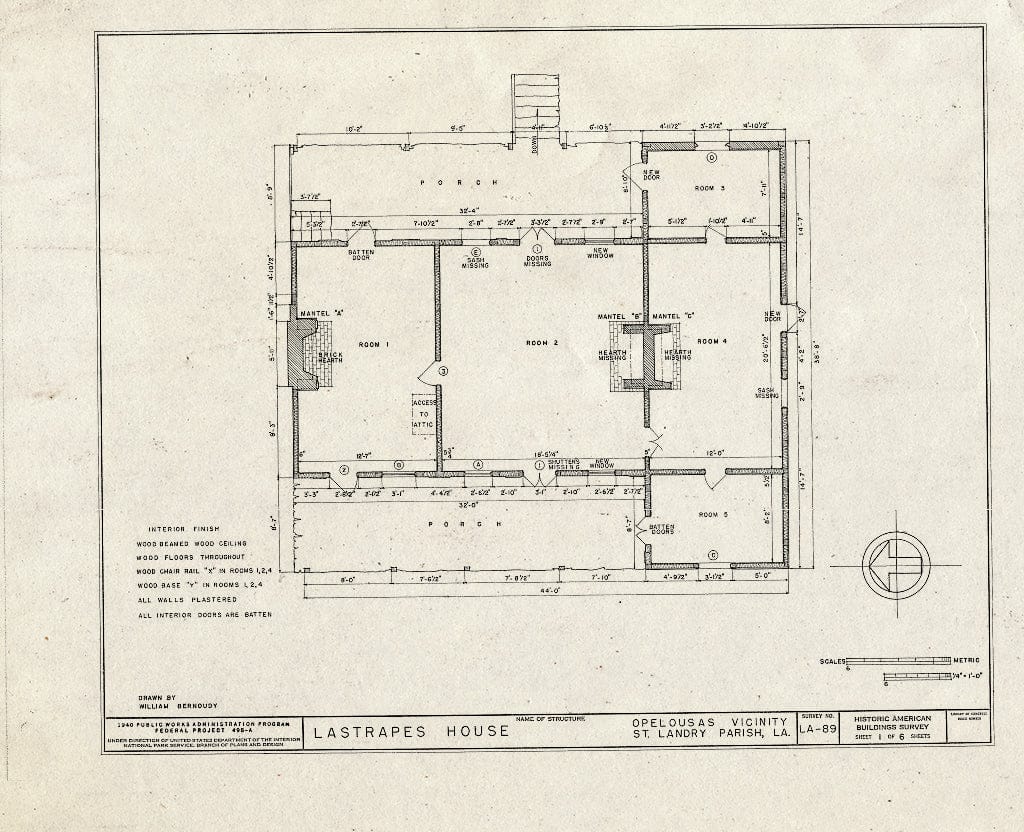 Blueprint HABS LA,49-OPEL.V,1- (Sheet 1 of 6) - Lastrapes House, Opelousas, St. Landry Parish, LA