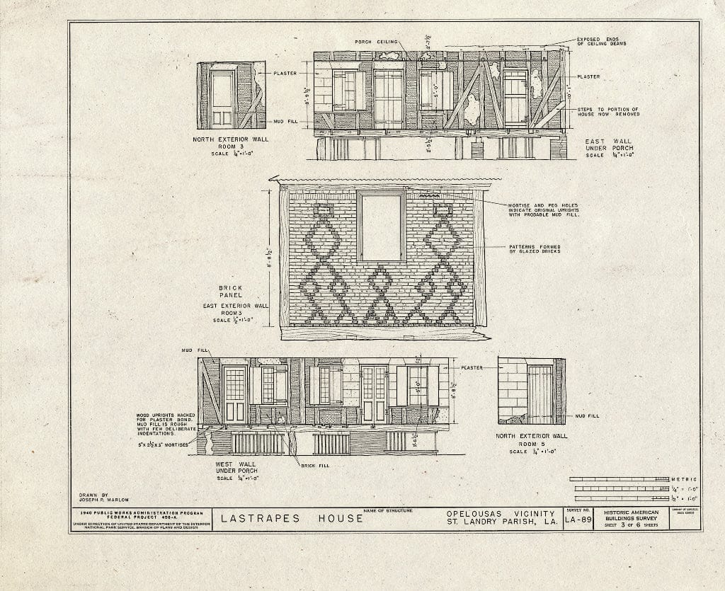 Blueprint HABS LA,49-OPEL.V,1- (Sheet 3 of 6) - Lastrapes House, Opelousas, St. Landry Parish, LA