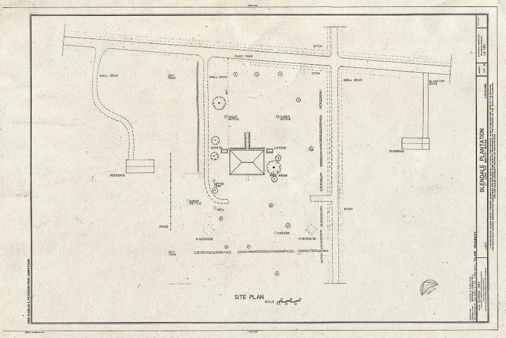 Blueprint HABS LA,48-Lucy,1- (Sheet 1 of 10) - Glendale Plantation, Lucy, St. John The Baptist Parish, LA