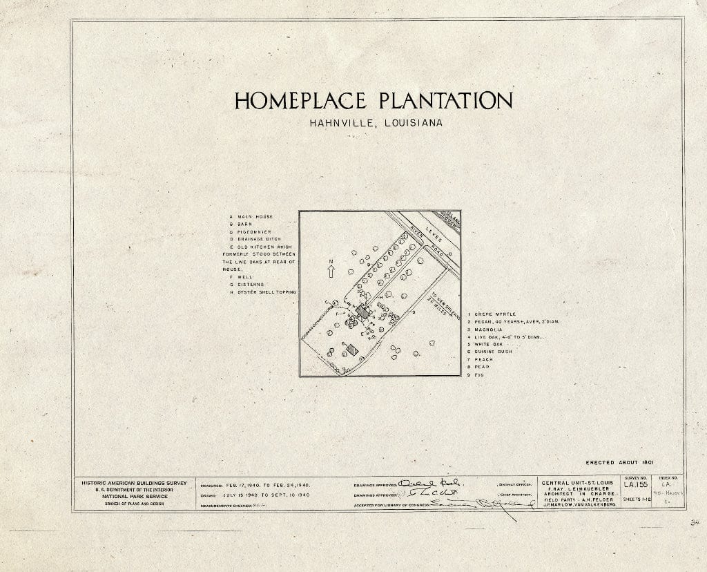 Blueprint HABS LA,45-HAHNV,1- (Sheet 0 of 12) - Homeplace Plantation, River Road, Hahnville, St. Charles Parish, LA