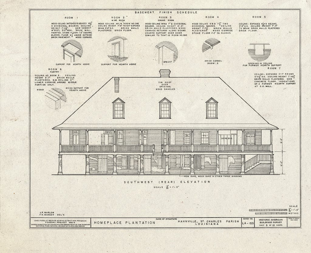 Blueprint HABS LA,45-HAHNV,1- (Sheet 5 of 12) - Homeplace Plantation, River Road, Hahnville, St. Charles Parish, LA
