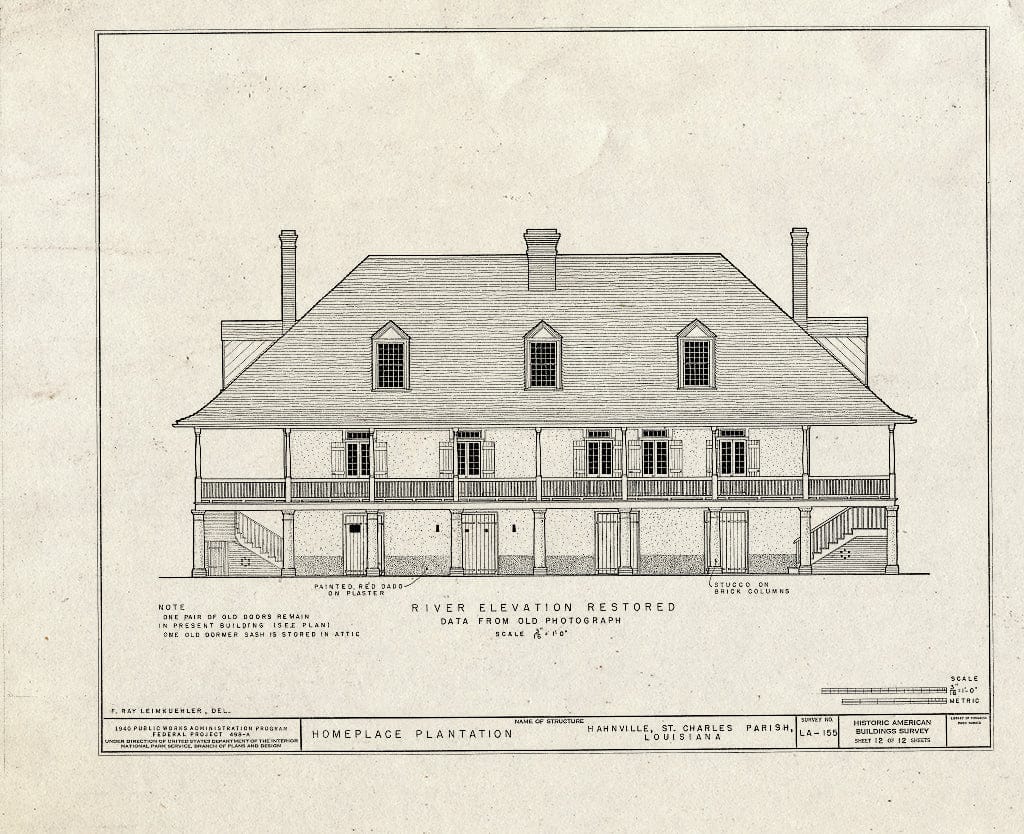 Blueprint HABS LA,45-HAHNV,1- (Sheet 12 of 12) - Homeplace Plantation, River Road, Hahnville, St. Charles Parish, LA