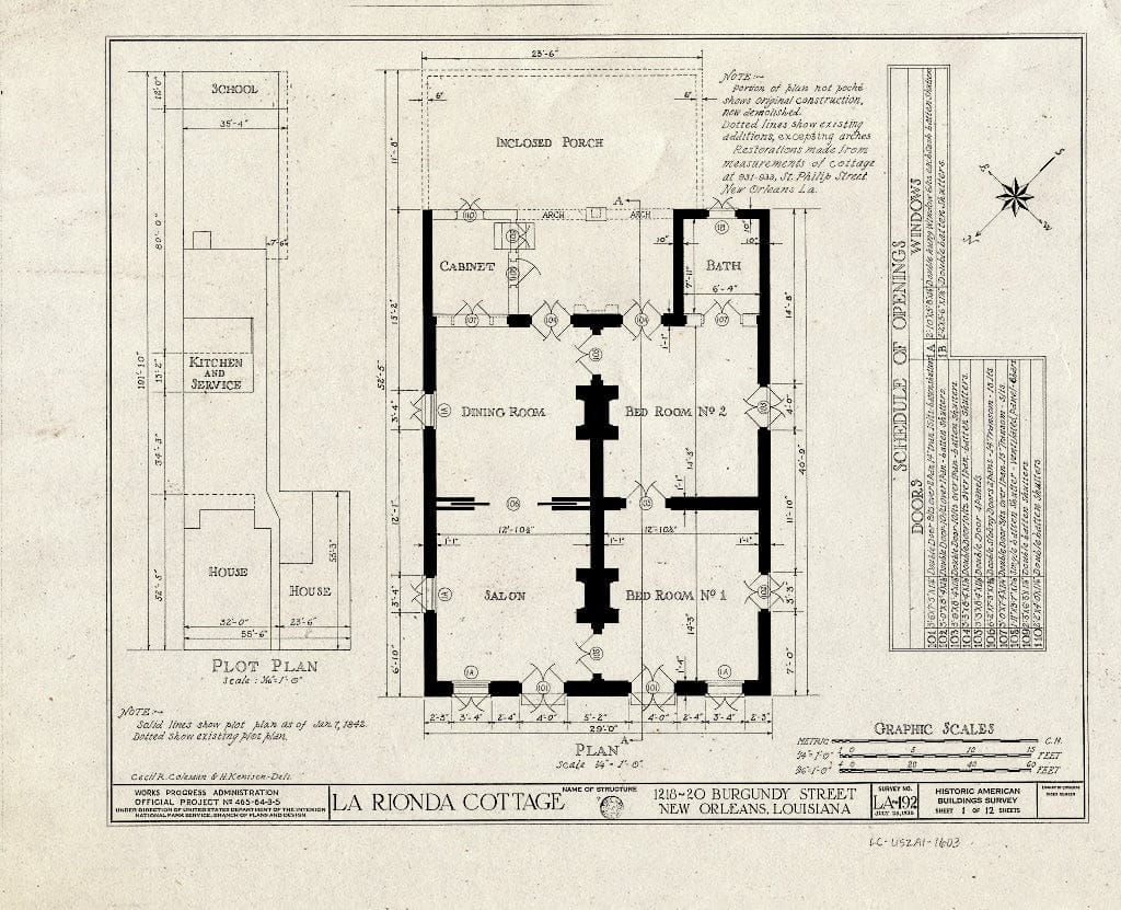 Blueprint HABS LA,36-NEWOR,20- (Sheet 1 of 12) - LaRionda Cottage, 1218-1220 Burgundy Street, New Orleans, Orleans Parish, LA