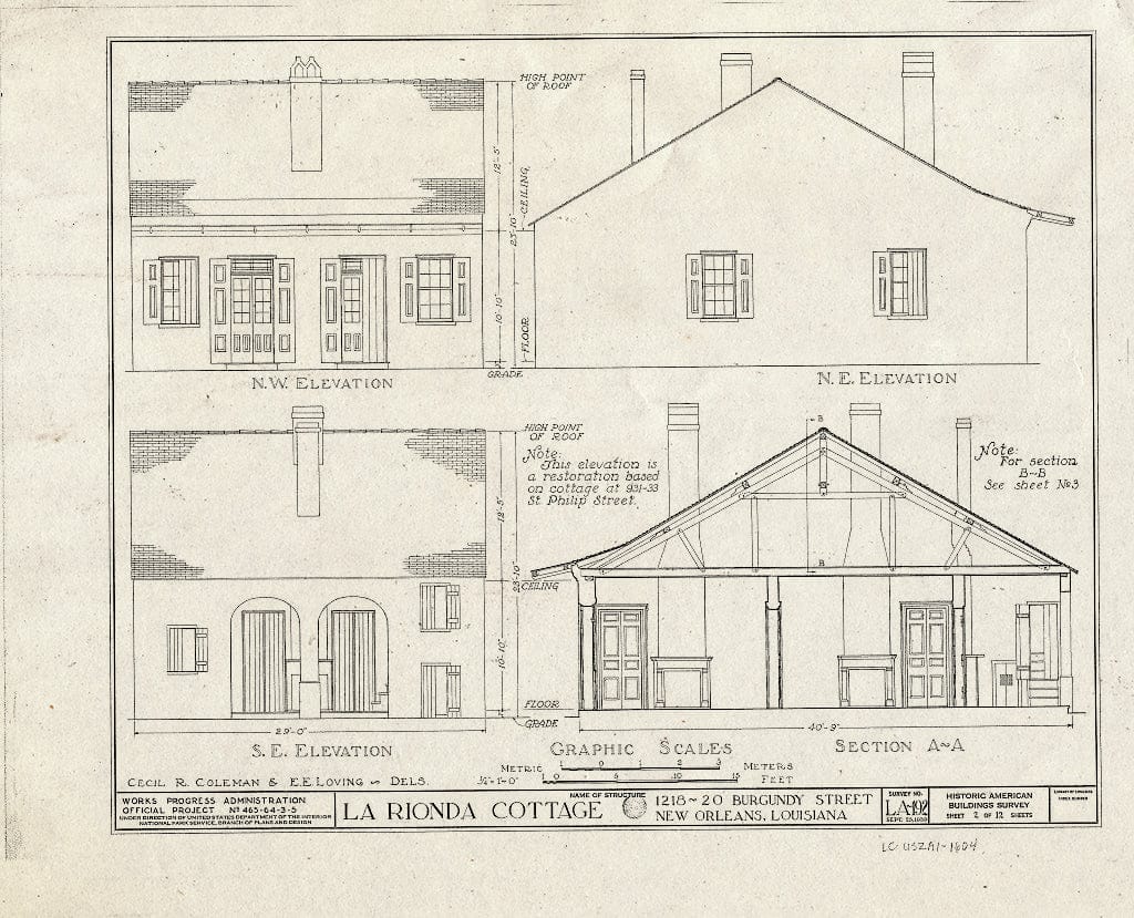 Blueprint HABS LA,36-NEWOR,20- (Sheet 2 of 12) - LaRionda Cottage, 1218-1220 Burgundy Street, New Orleans, Orleans Parish, LA